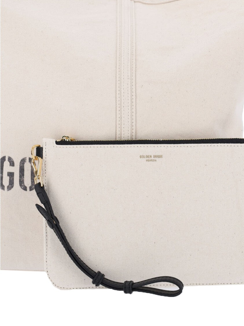 Golden Goose Beige Cotton Tote With Leather Accents