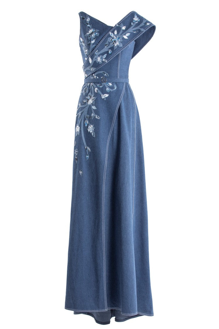 Saiid Kobeisy Denim Dress With Printed Embroidery