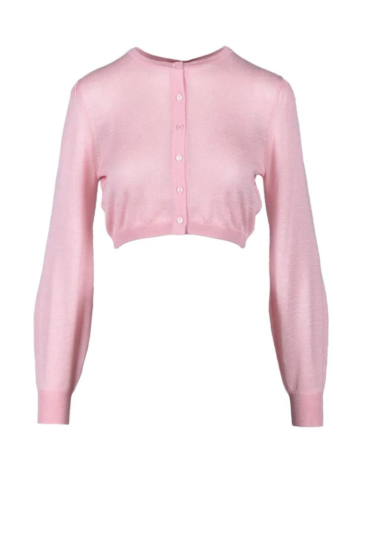 Wild Cashmere Cropped Pink Cardigan With Silk-Cashmere Blend