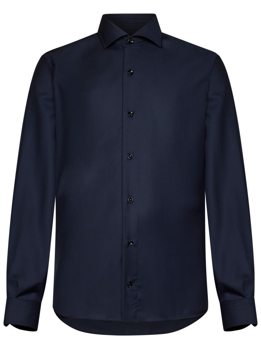 Franzese Collection Pronta Sartoria Long-Sleeve Blue Shirt In Loro Piana Fabric
