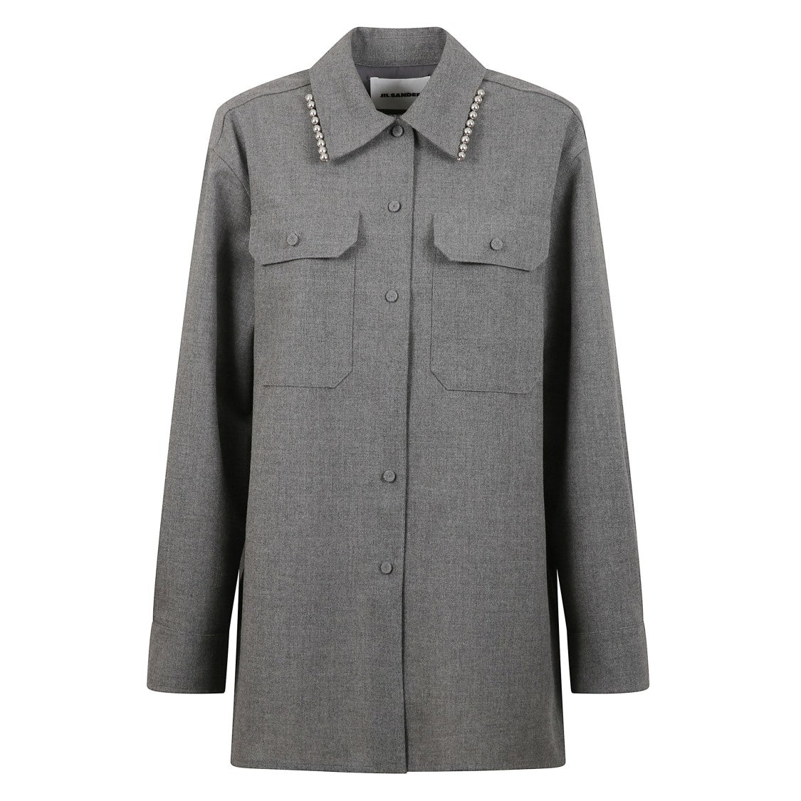 Jil Sander Long Wool Blend Shirt With Beaded Details