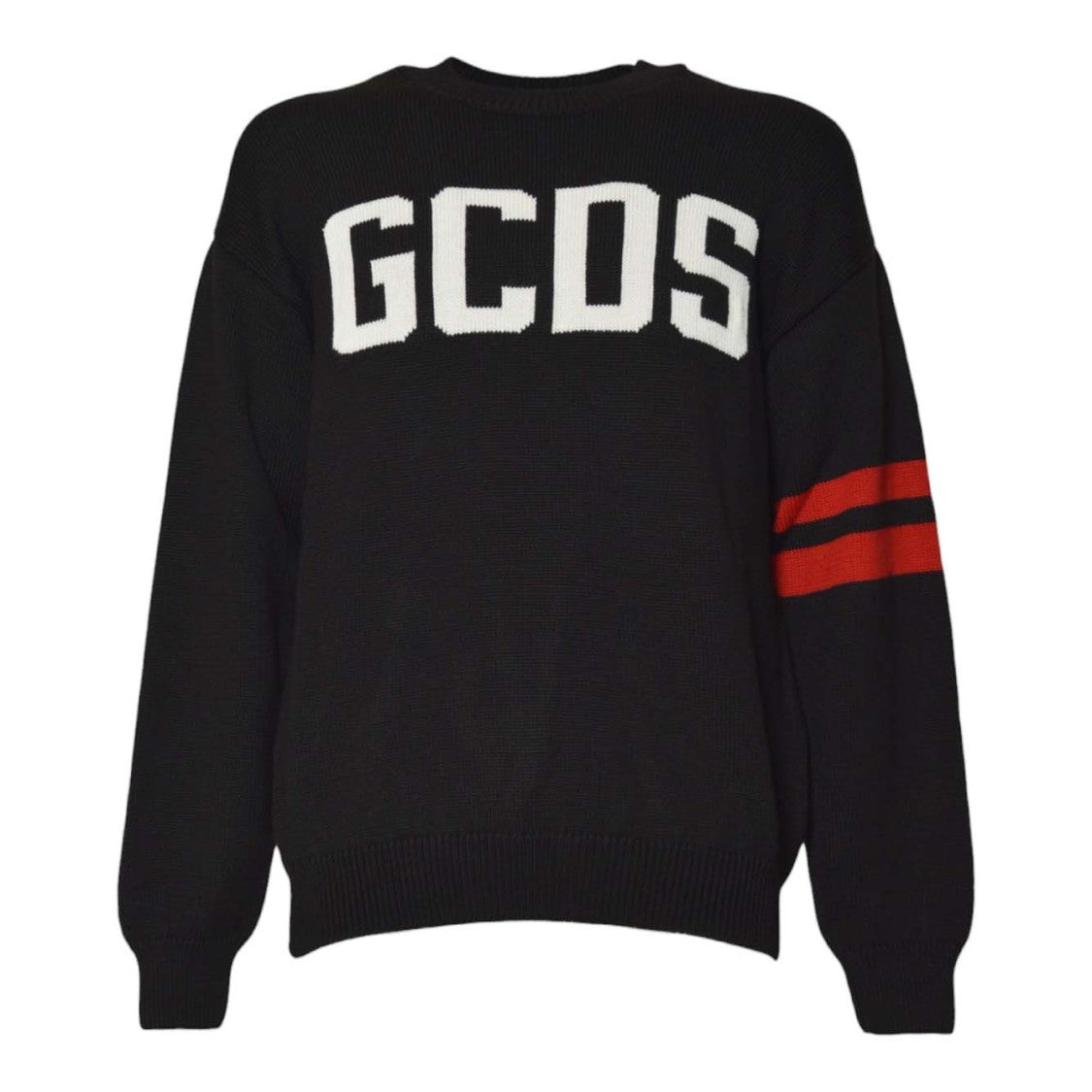 Gcds Crew Neck Sweater With Bold Logo And Striped Accents