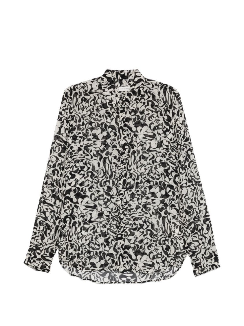 Dries Van Noten Black Grey Graphic Print Curved Shirt