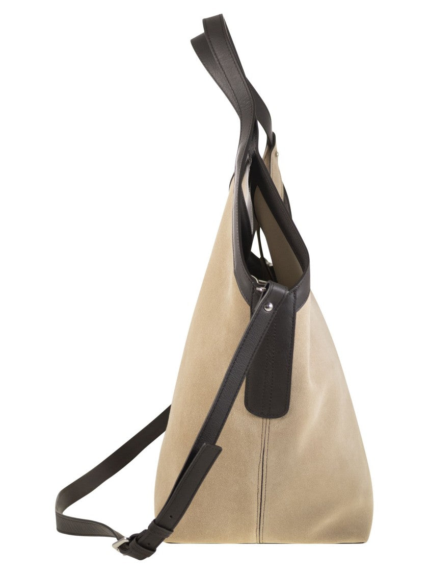 Peserico Soft Suede Tote Bag With Removable Pouch And Adjustable Strap
