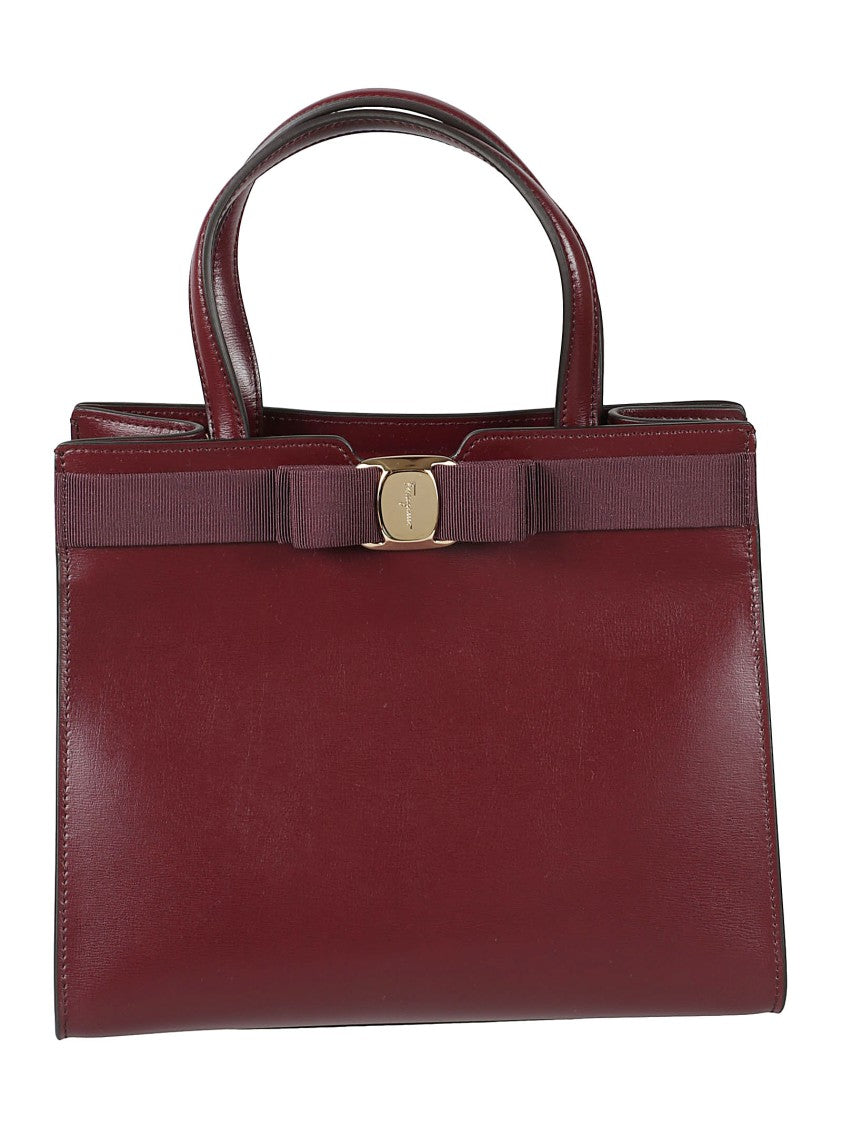 Ferragamo Structured Handbag With Smooth Leather And Grosgrain Bow