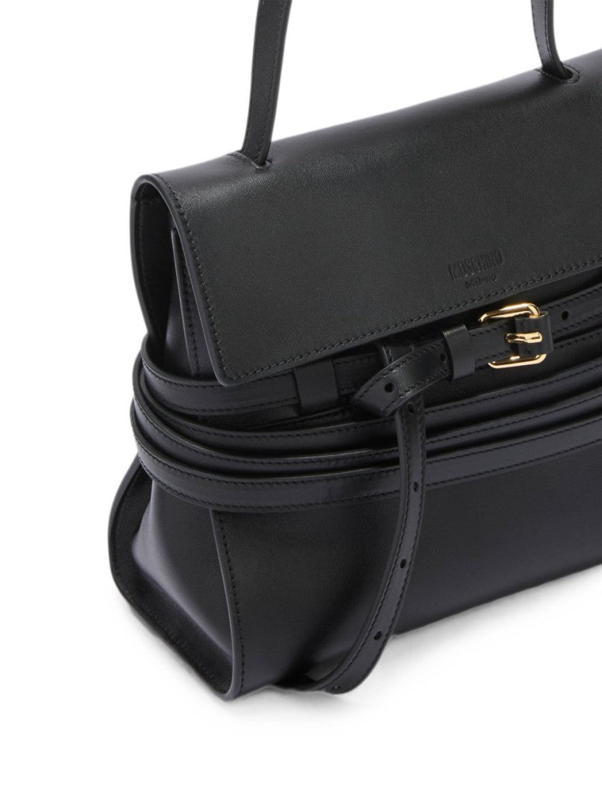 Moschino Black Structured Flap Shoulder Bag