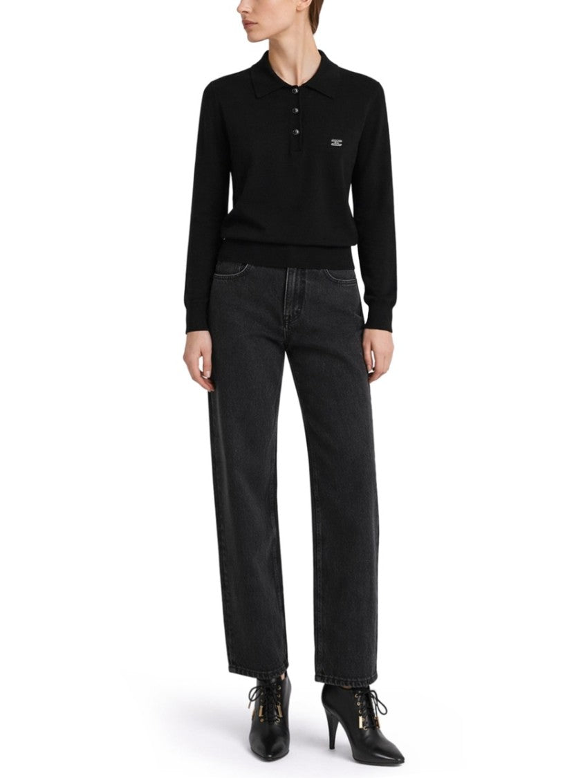 Celine Cropped Embroidered Logo Cotton Polo Shirt
