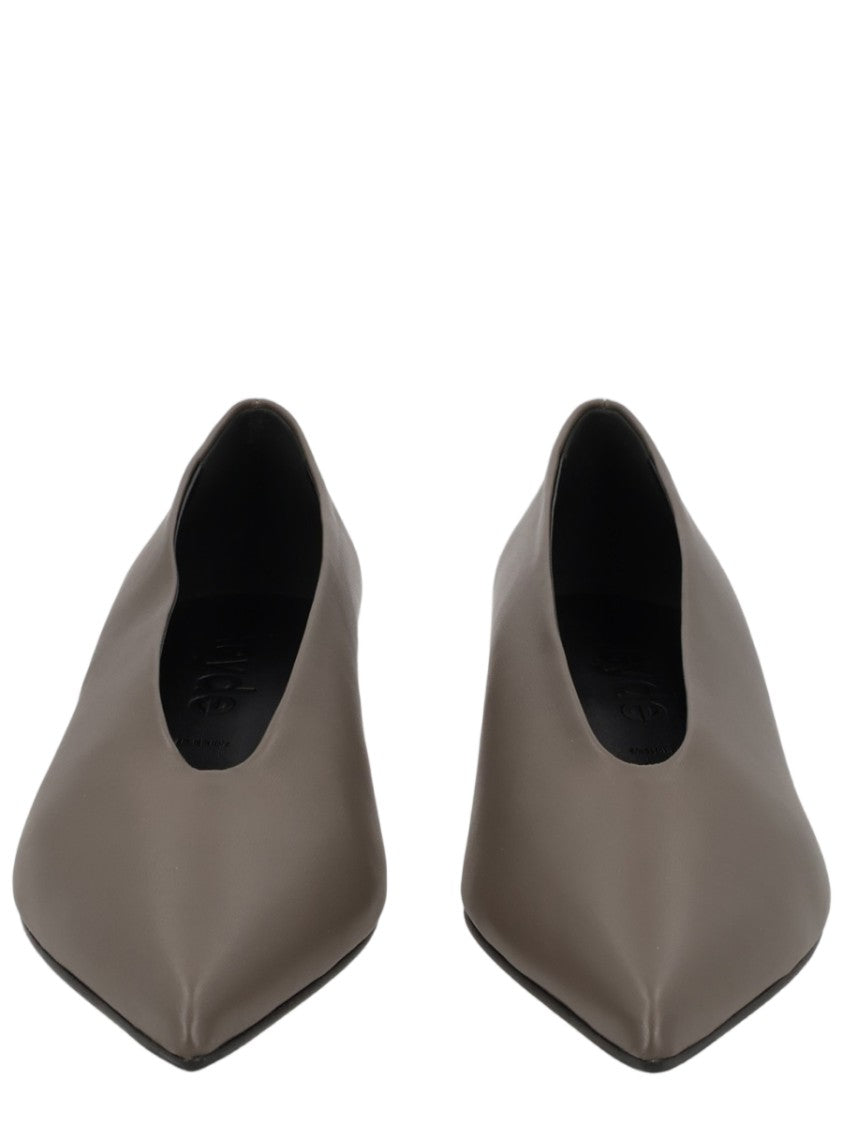 Aeydē Grey Pointed-Toe Nappa Leather Kitten Heels