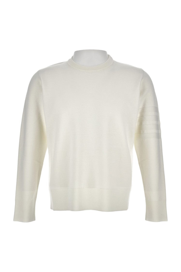 Thom Browne Crewneck Sweater With Textured Stripes And Tricolor Tab