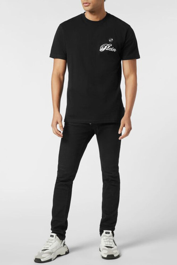 Philipp Plein Black Cotton Plein Script Logo T-Shirt