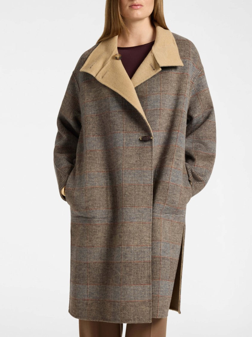 Elena Miro` Loose Boxy High Collar Toggle Wool-Blend Coat