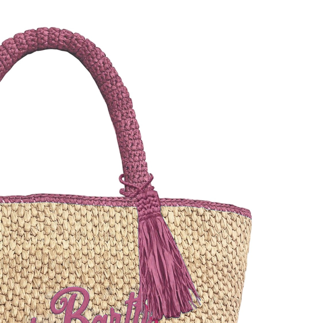 Mc2 Saint Barth Woven Raffia Tote Bag With Braided Handles And Playful Tassel Accent