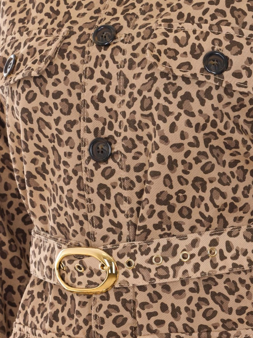 Twin-Set Leopard Print Casual Jacket With Structured Collar And Matching Belt