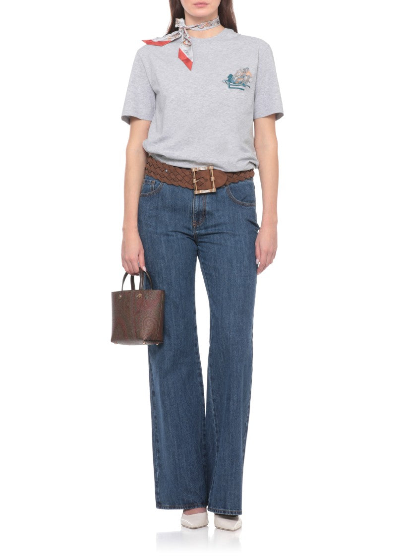 Etro Grey Cotton Pegasus T-Shirt
