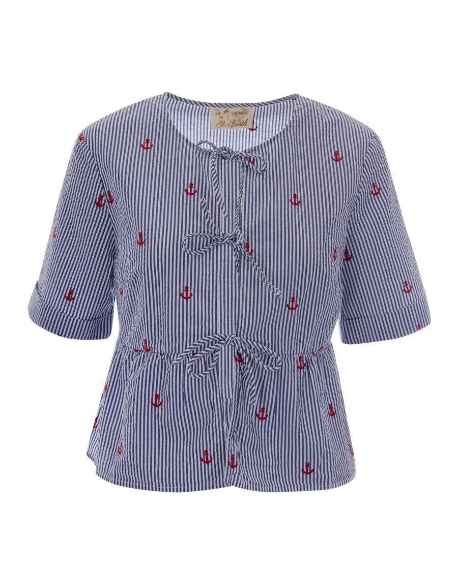 Mc2 Saint Barth Alyson Blouse With Vertical Stripes And Peplum Detail