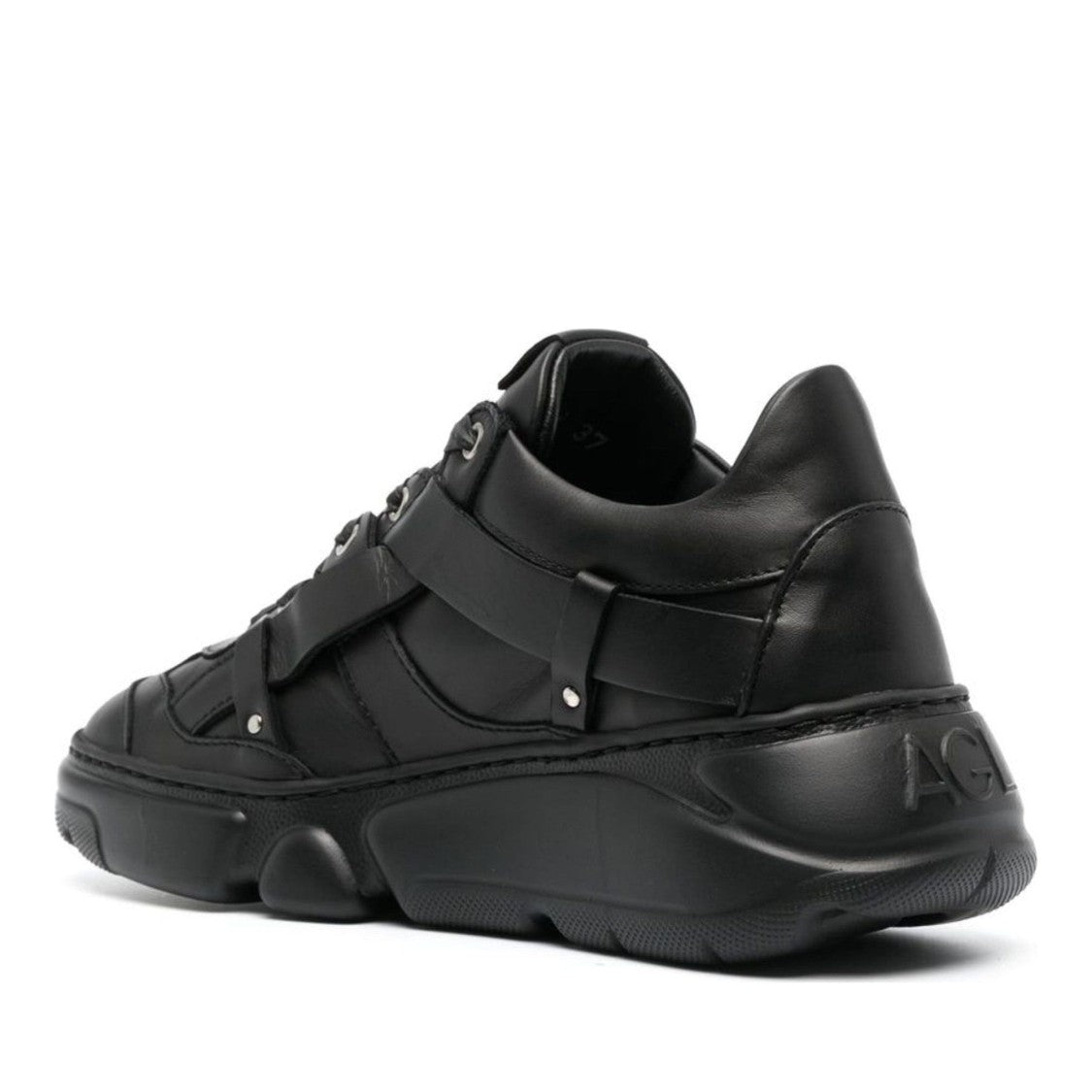 Agl Black Ruth Leather Sculpted Sole Wedge Sneakers