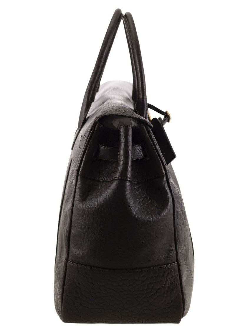Brunello Cucinelli Country Leather Bag With Texture Grain
