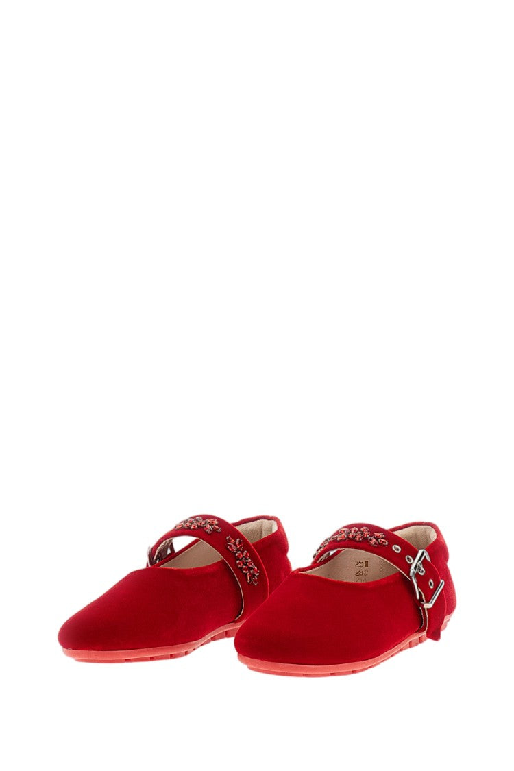 Simone Rocha Red Crystal Strap Velvet Mary Jane Flats