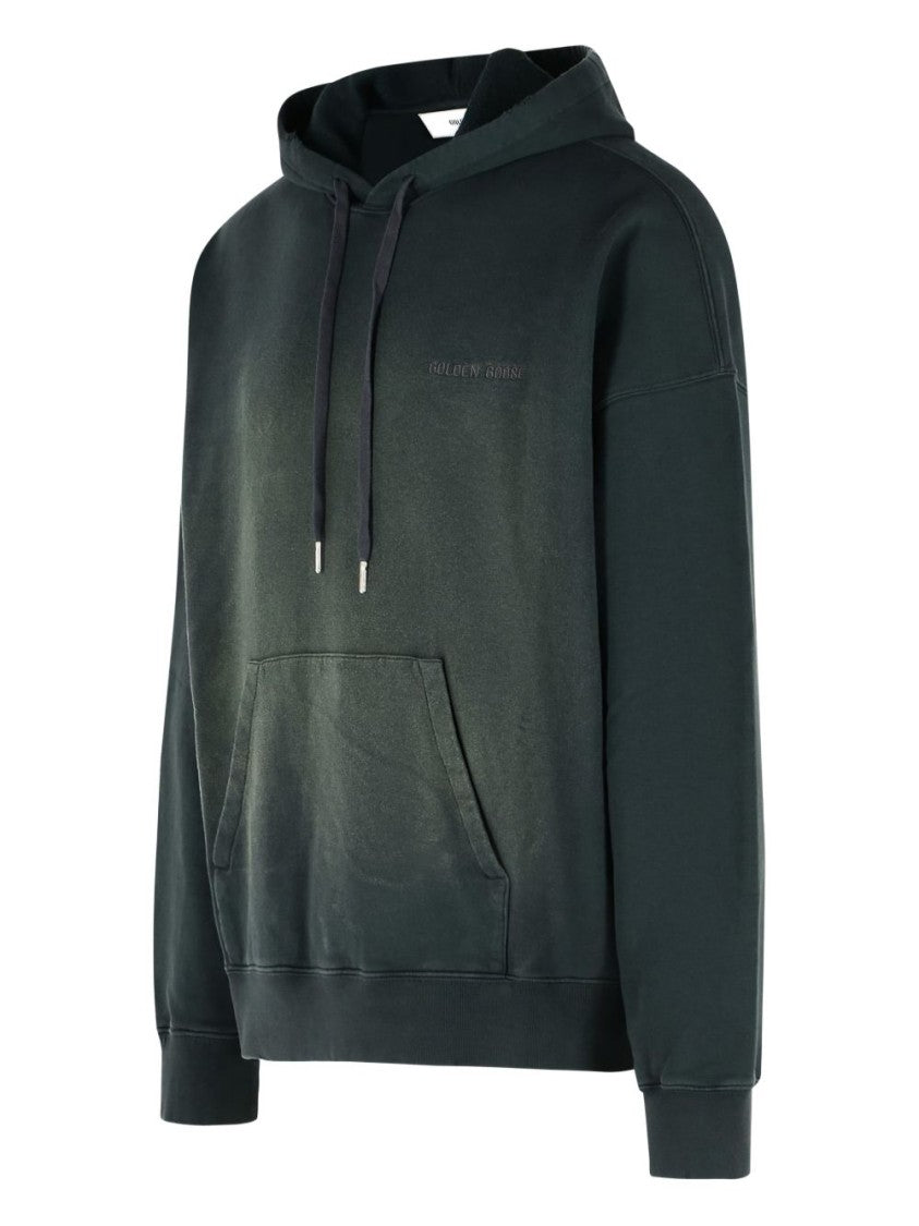 Golden Goose Vintage Wash Black Hoodie With Kangaroo Pocket