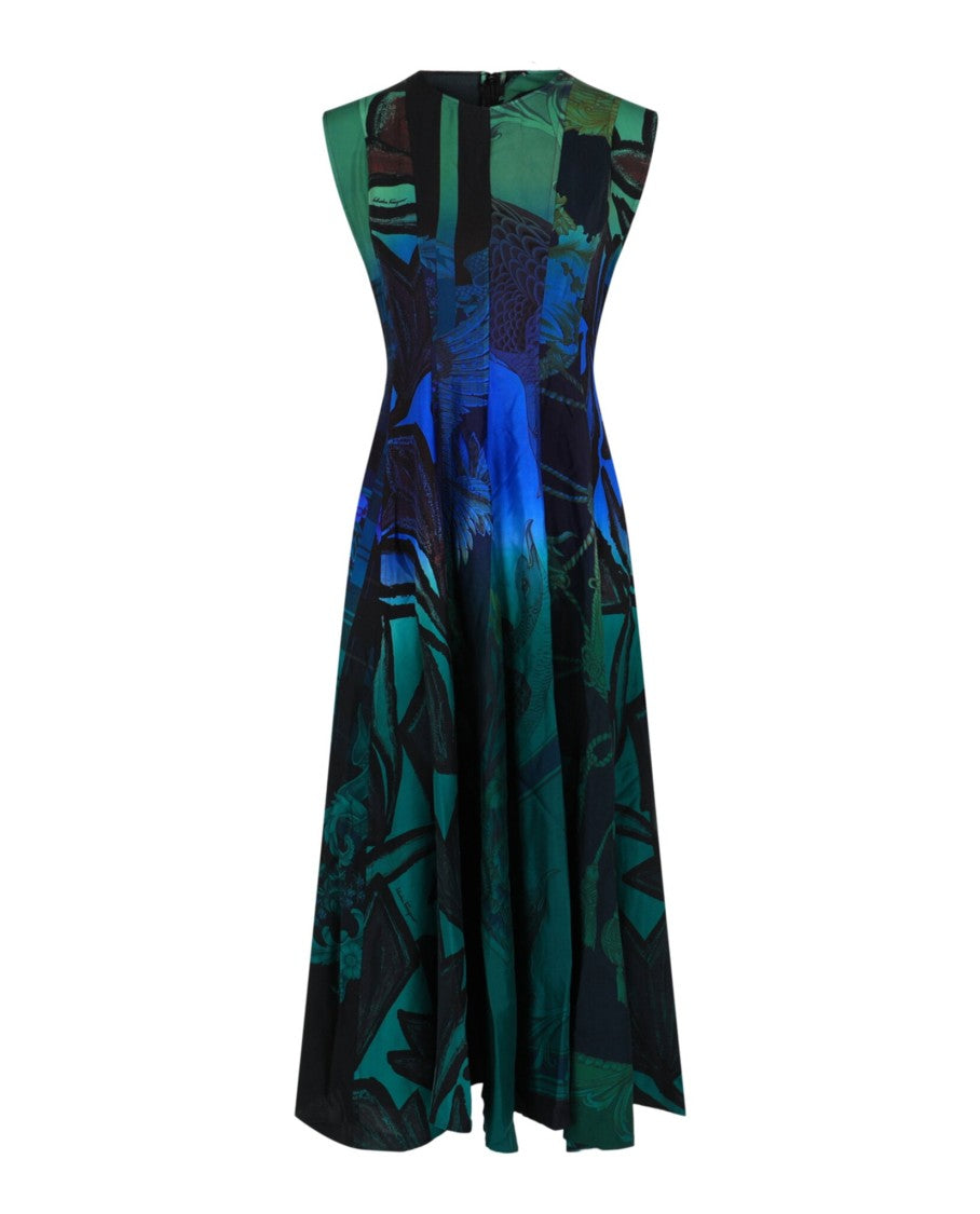 Ferragamo Sleeveless Graphic Printed Silk Midi Dress