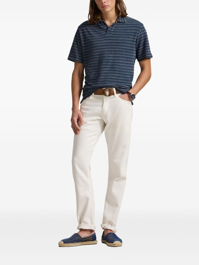 Polo Ralph Lauren Indigo Blue Cotton Polo Shirt With Stripe Detailing