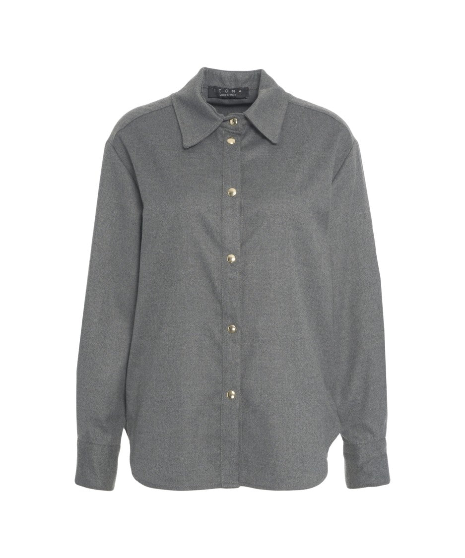 Kaos Button-Down Grey Top With Pointed Collar And Relaxed Fit