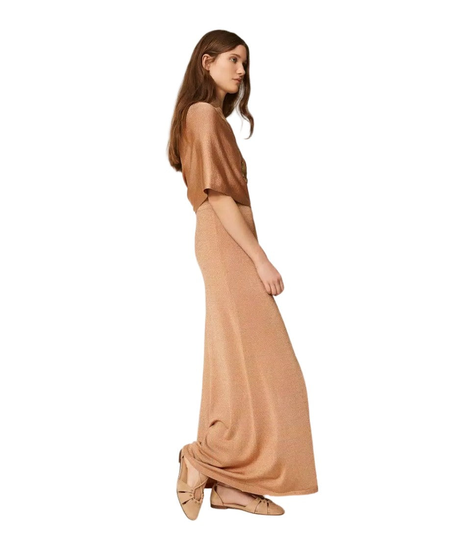 Twin-Set One-Shoulder Metallic Viscose-Blend Fitted Maxi Dress