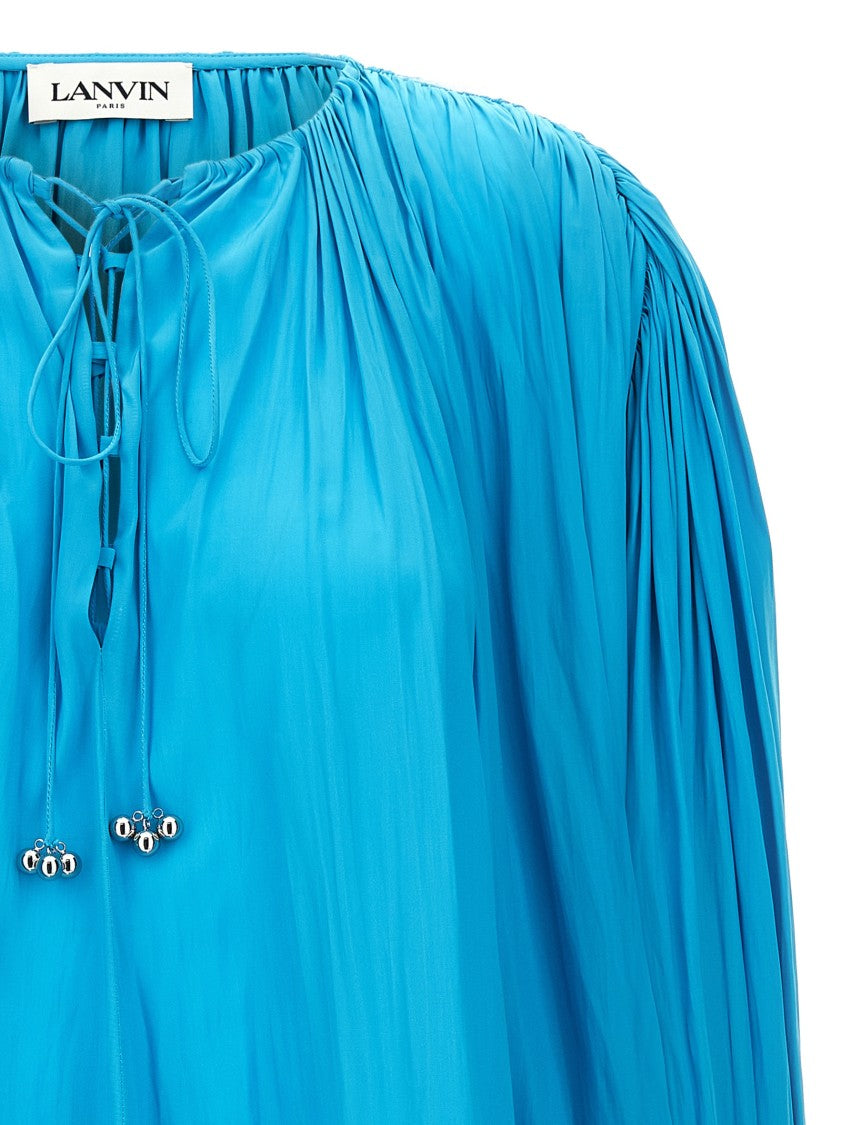 Lanvin Wide Blouse With V-Neck And Drawstring Detail