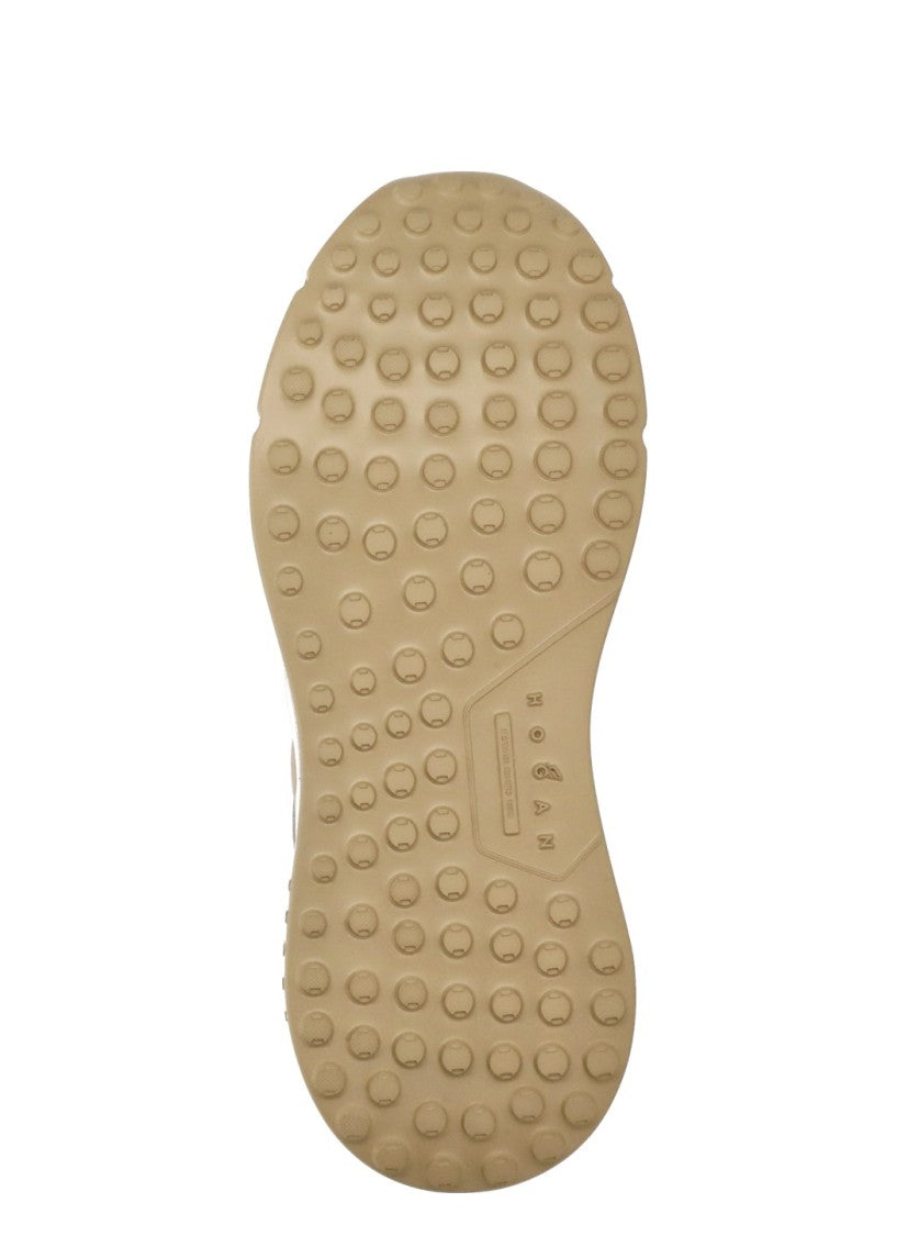 Hogan Ivory Leather Sneakers With Logo Accent And Raised Sole