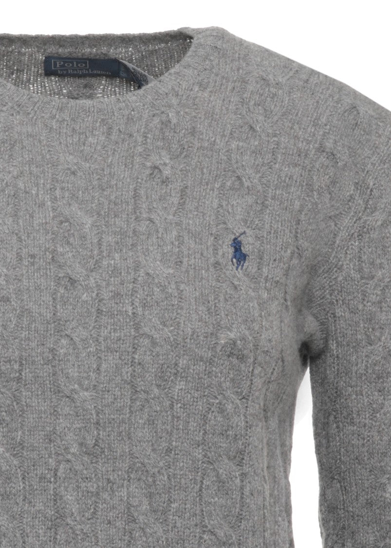 Polo Ralph Lauren Grey Woven Cable Knit Wool-Blend Sweater