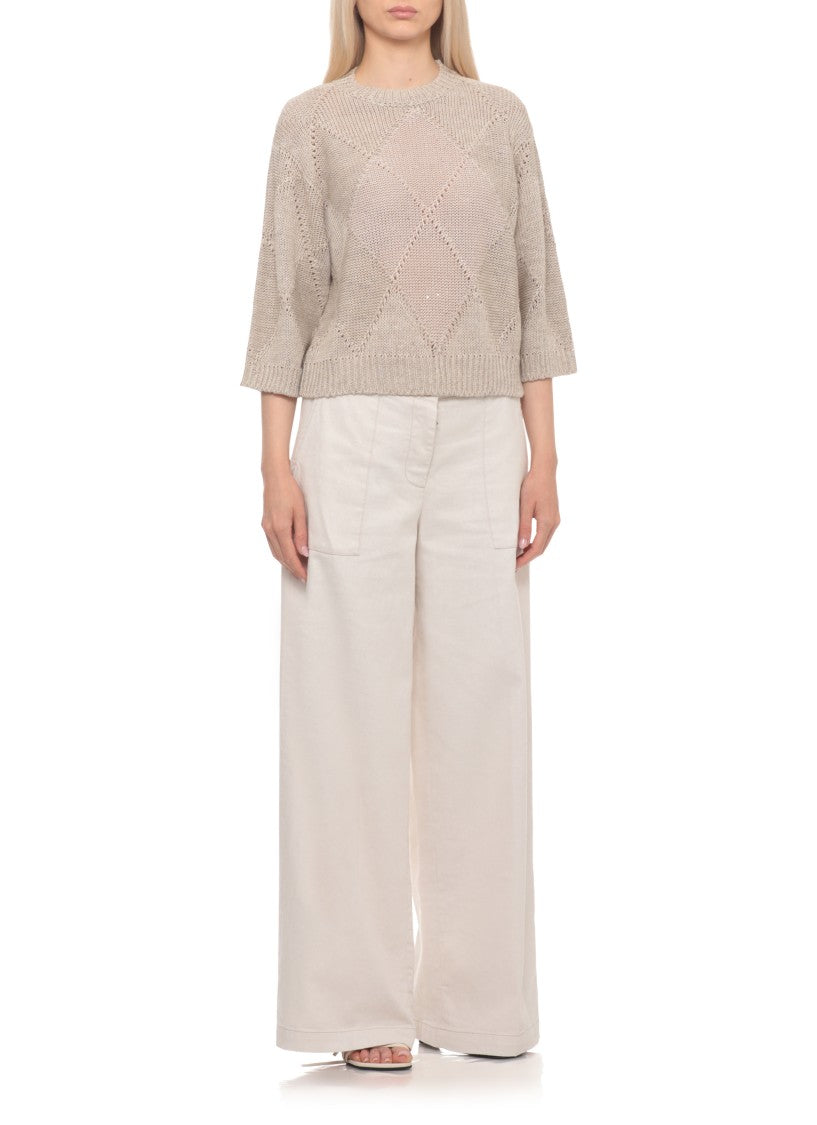 Peserico Beige Sequined Linen-Cotton Sweater