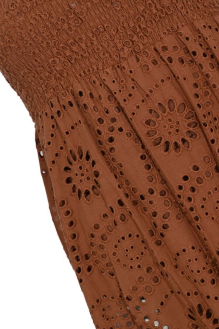 Mc2 Saint Barth Strapless Midi Dress With Eyelet Embroidery