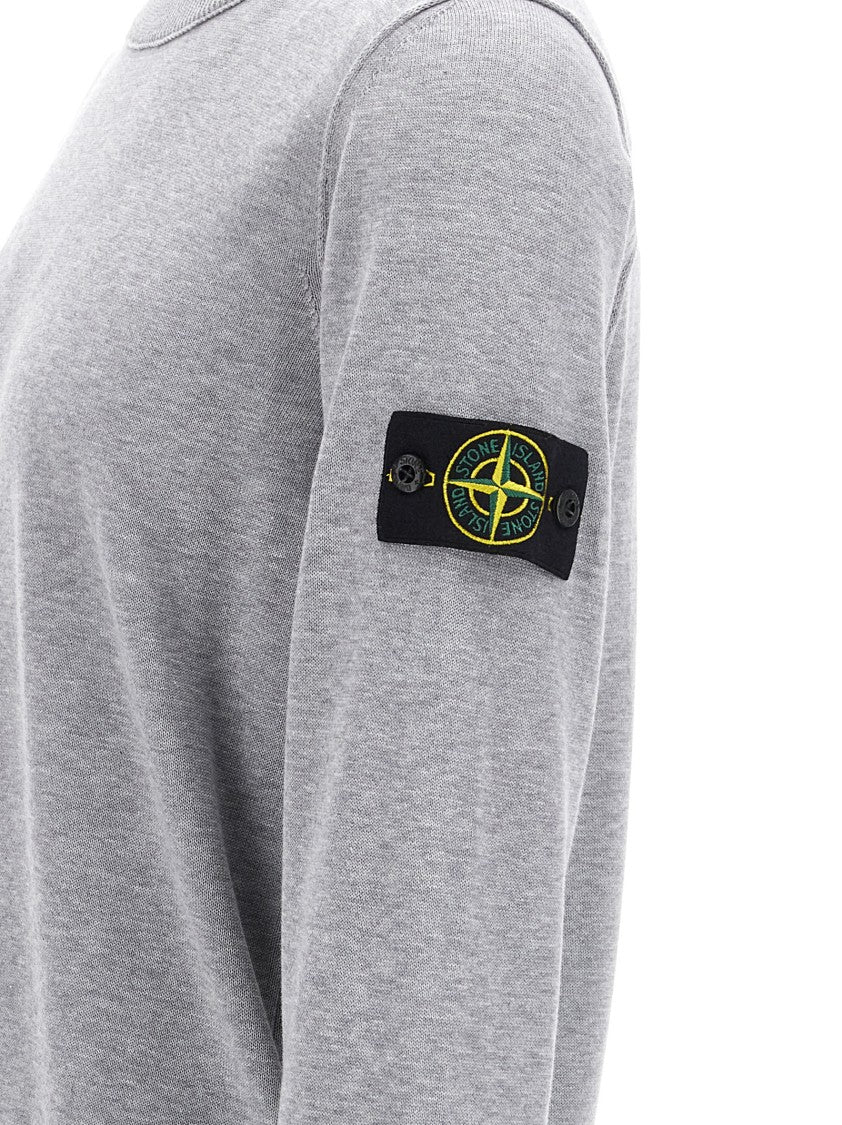 Stone Island Logo Badge Crewneck Sweater In Organic Cotton