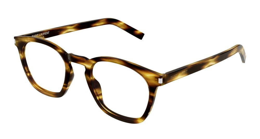 Saint Laurent Havana Slim Rounded Tortoiseshell Eyeglasses
