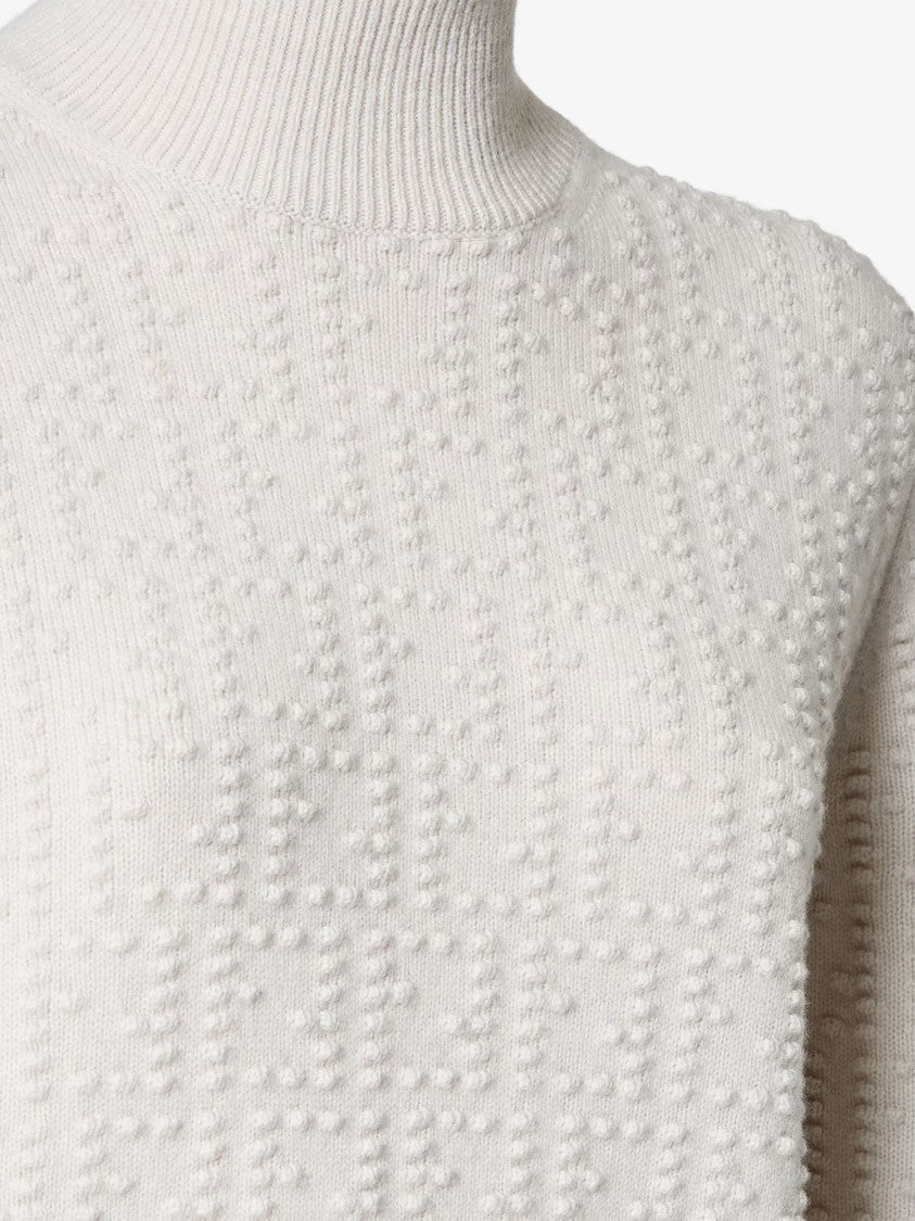 Fendi White Textured Knit Mock Neck Sweater