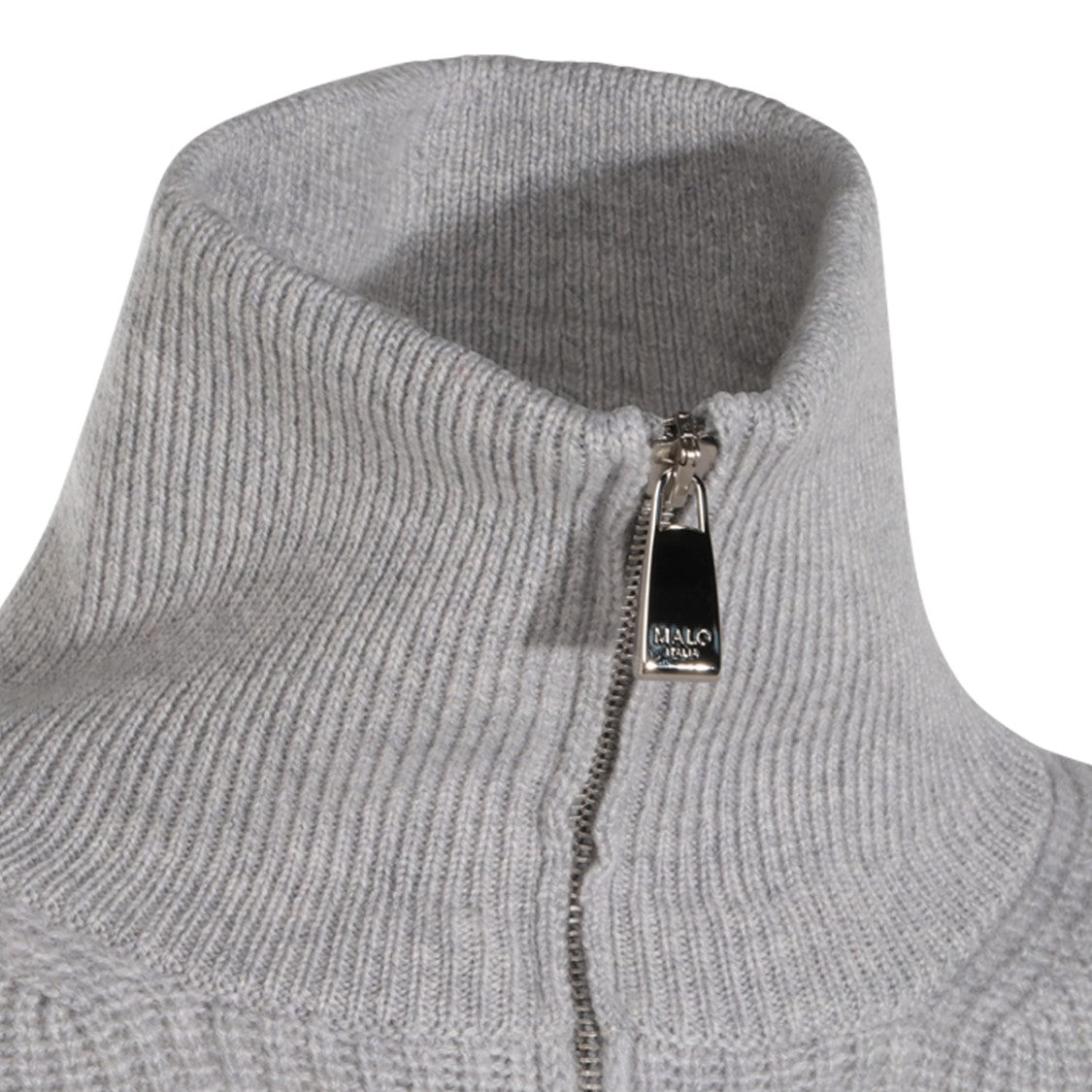 Malo Cool Grey Half-Zip Cashmere Turtleneck Top