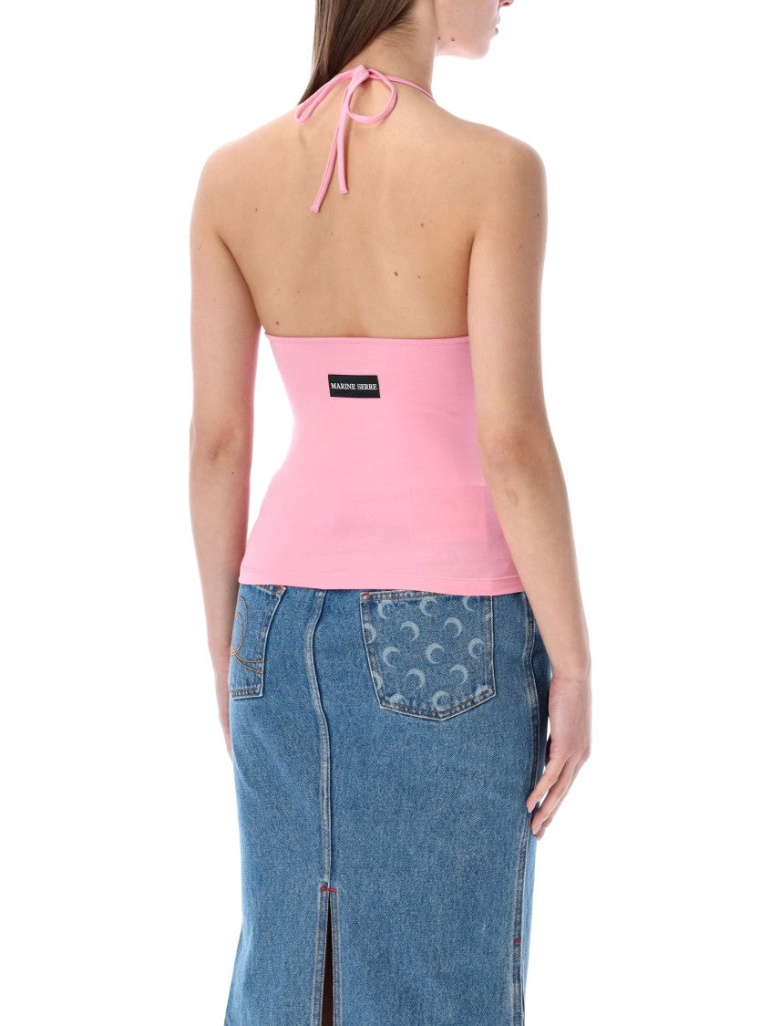Marine Serre Pearl Logo Halter Top