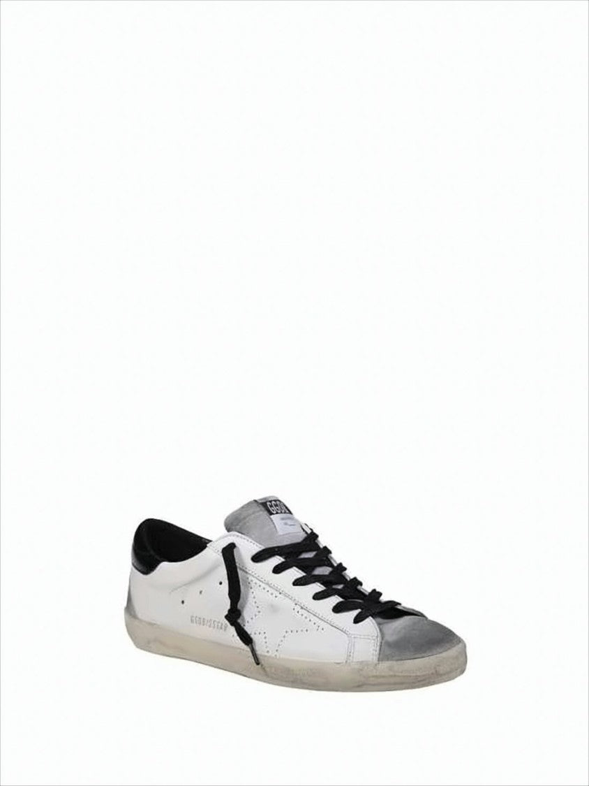 Golden Goose Distressed White Leather Low-Top Sneakers With Grey Suede Accents