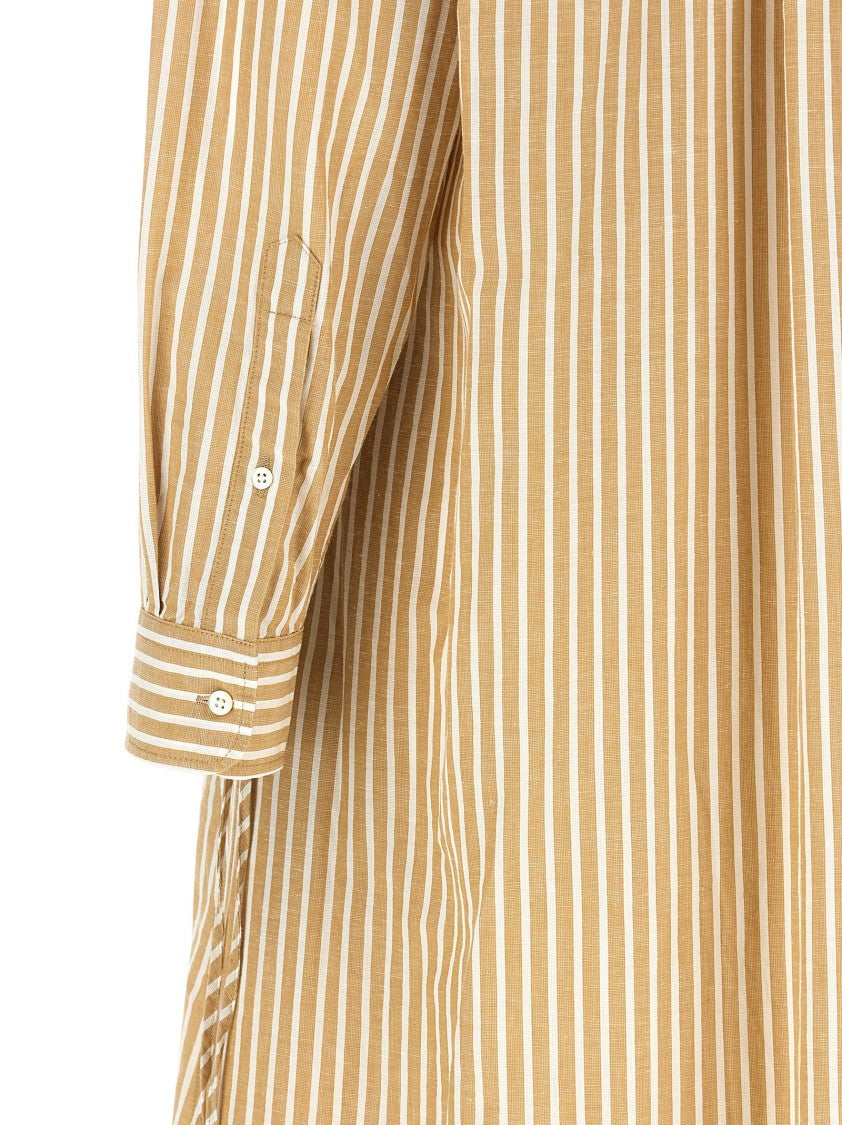 Polo Ralph Lauren Trapeze Midi Chemisier Dress In Striped Cotton-Linen Blend