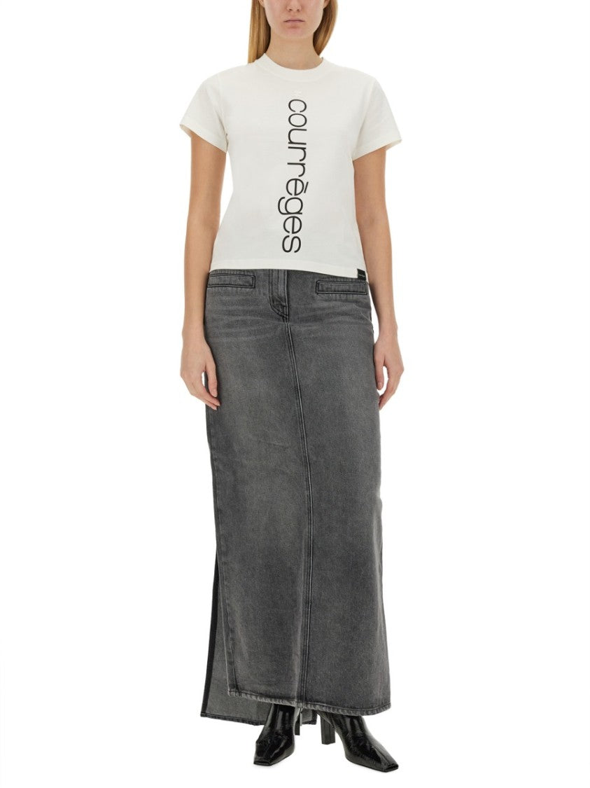 Courrèges Vertical Logo Design T-Shirt