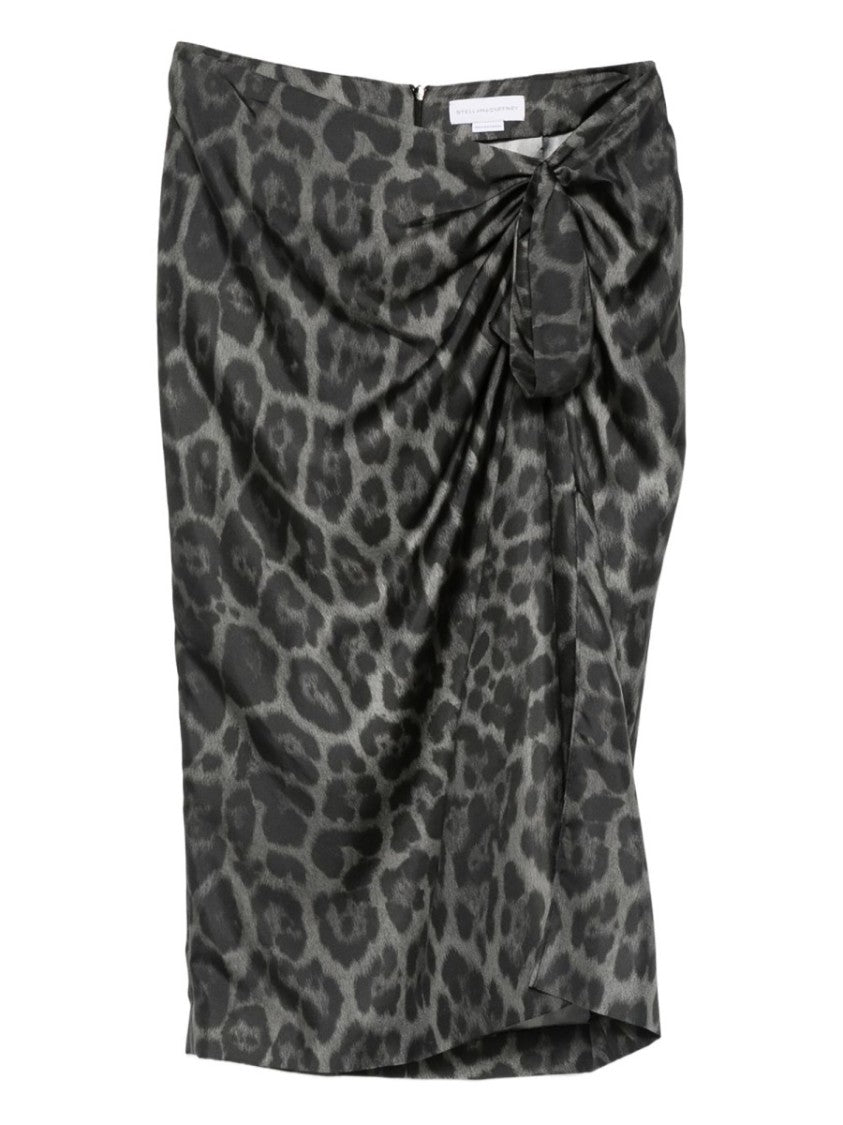 Stella Mccartney Leopard Silk Gathered Draped Midi Skirt