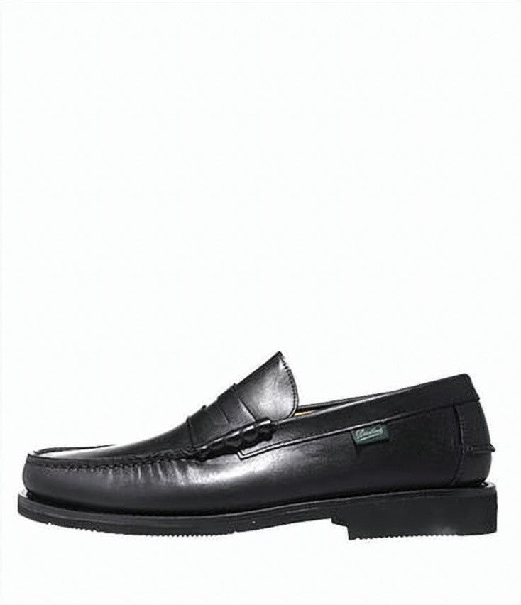 Paraboot Black Leather Loafer With Classic Penny Strap