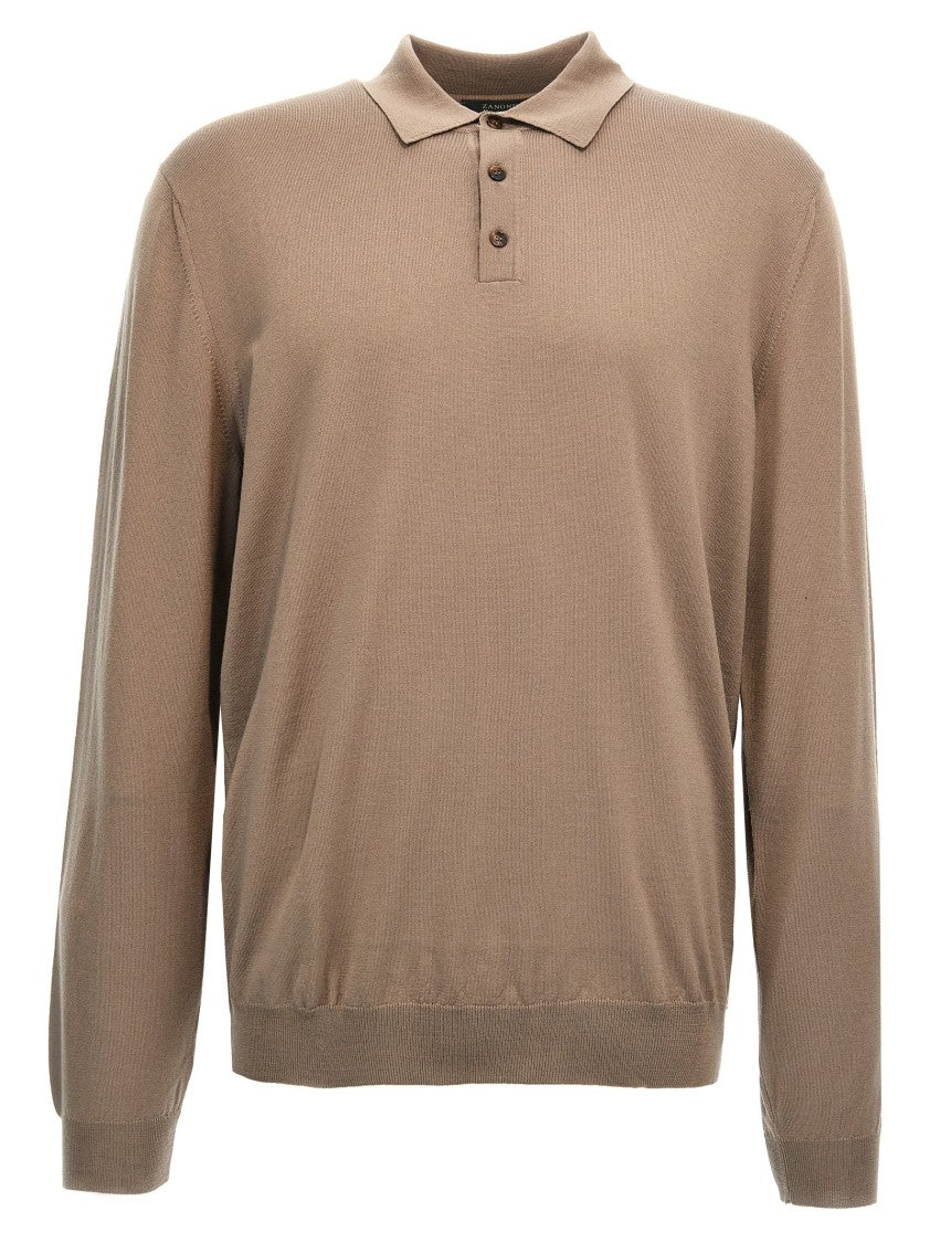 Zanone Wool Knit Polo Shirt With Classic Collar And Cuffed Sleeves