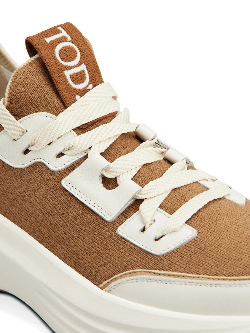 Tod's Brown Calzature Fabric Cream Accent Sneakers