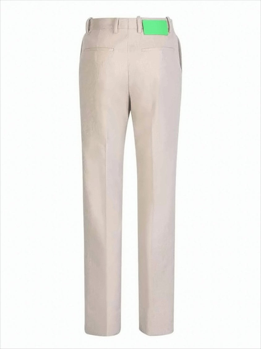 Off-White Straight-Leg Trousers With Textured Finish And Unique Patch Detail