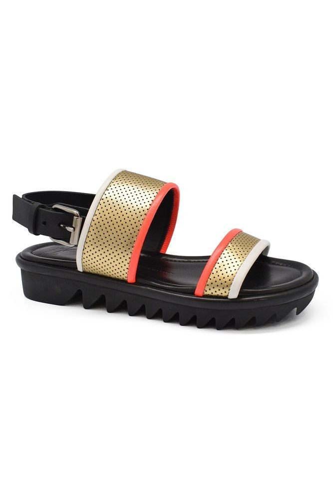 Giuseppe Zanotti Perforated Flat Sandals With Metallic Gold Straps