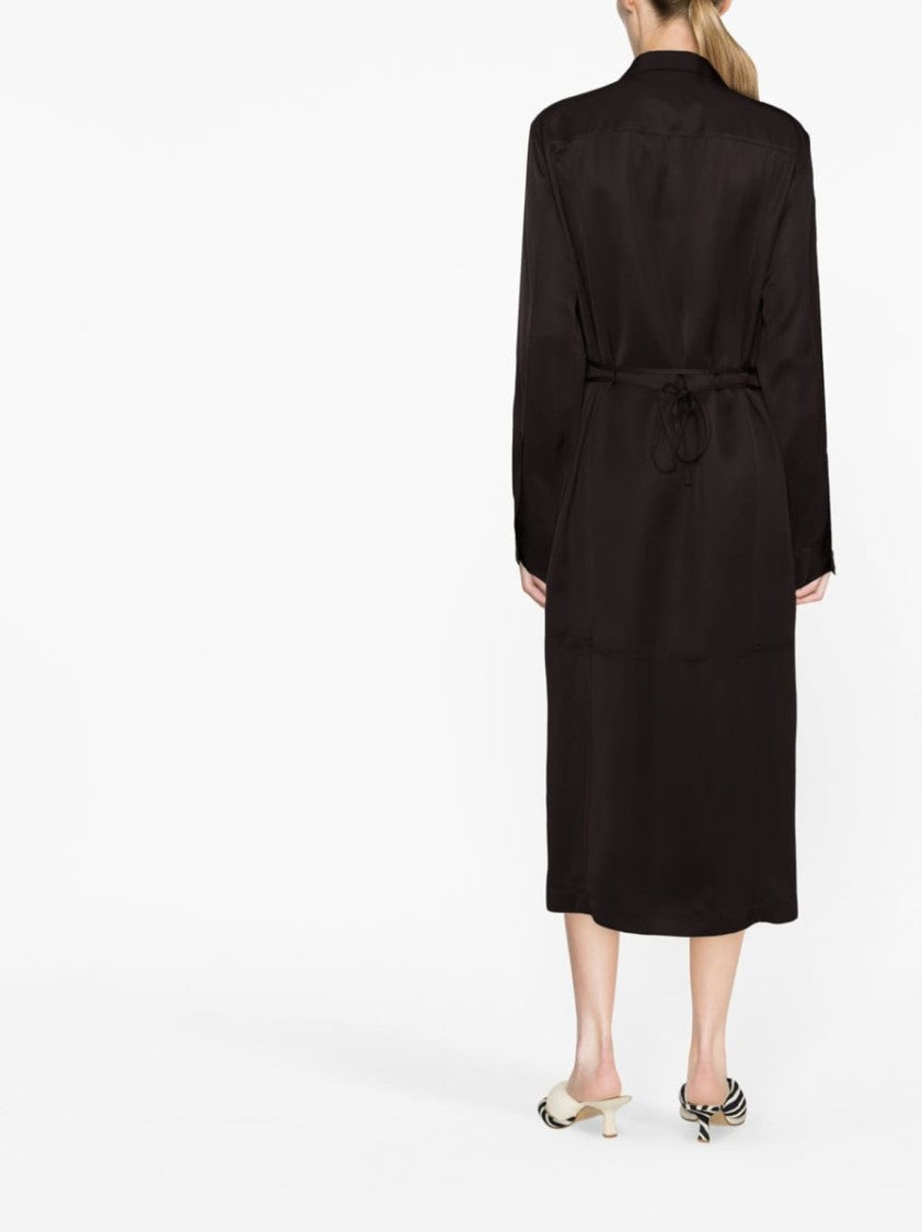 Jil Sander Belted Midi Coat With Silhouette And Draped Finish