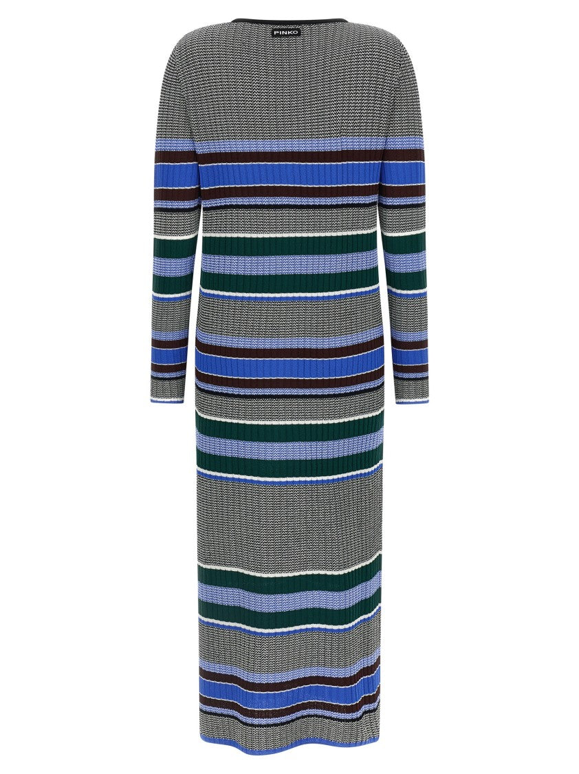 Pinko Ribbed Viscose Knit Dress With Multicolor Stripes