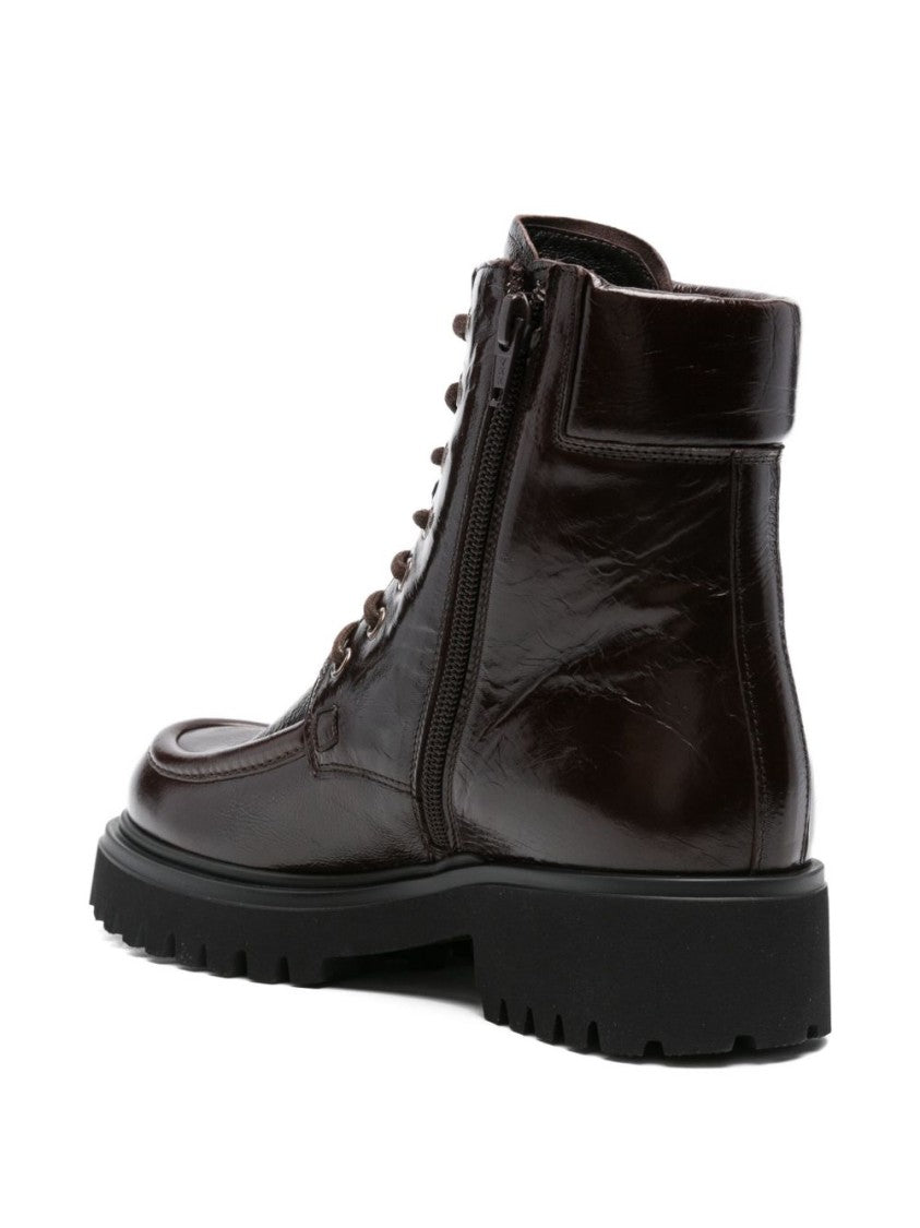 Guglielmo Rotta Polished Calfskin Ankle Boots With Lace-Up Front
