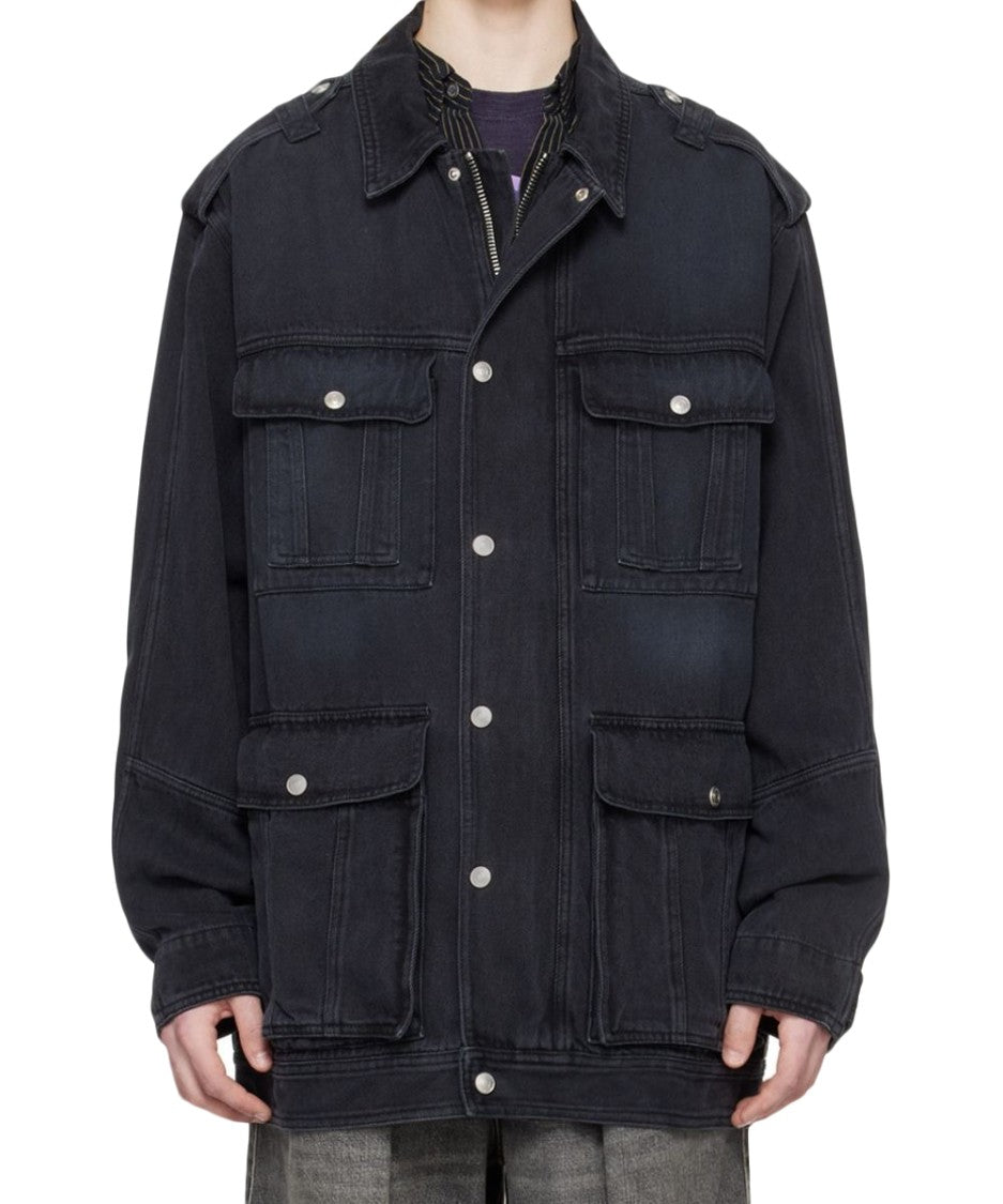 Isabel Marant Oversized Black Denim Jacket With Classic Collar